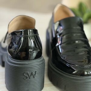 Stuart Weitzman Black Patent Leather Platform Loafers
